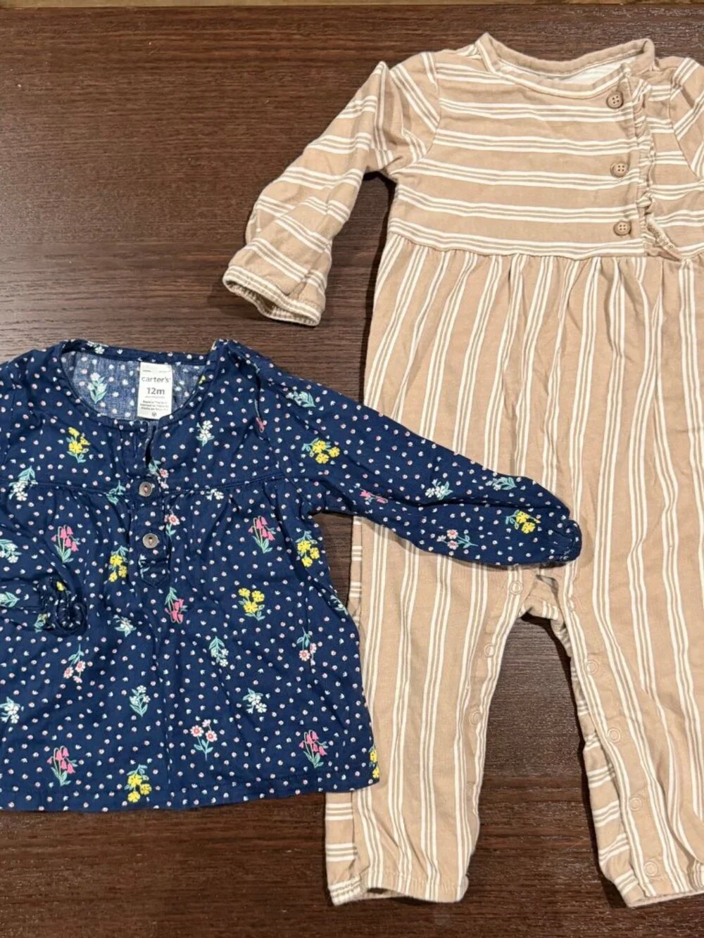 Carter's Baby Girls Floral Top Striped Romper 2-Piece Bundle - 12M